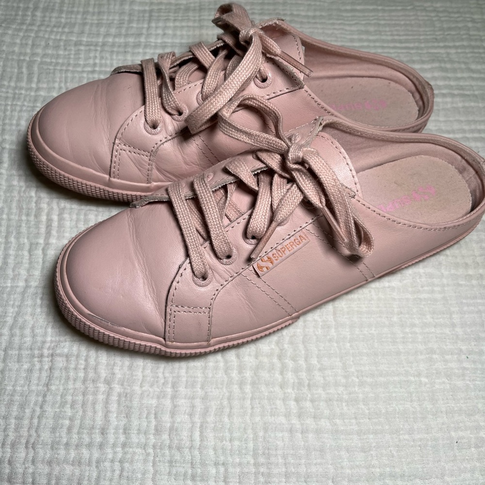 Blush pink slip on Superga leather sneakers